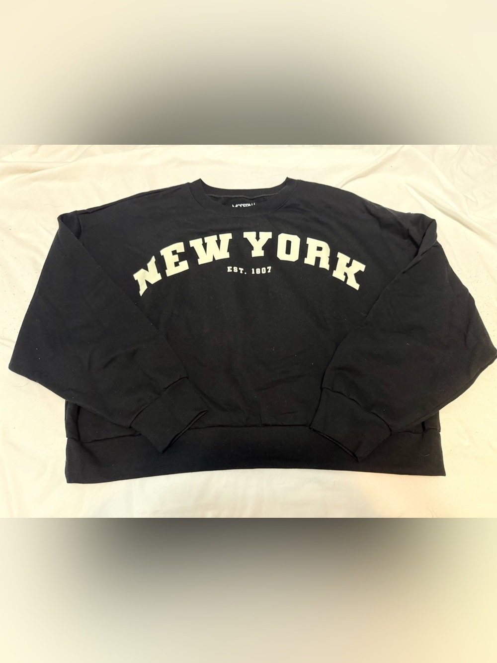 Modern Lux Black Sweatshirt with White NEW YORK Arch Graphic